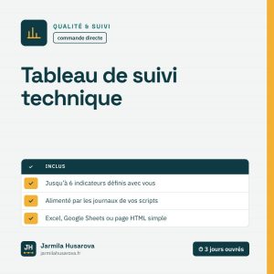 Tableau de suivi technique — Jarmila Husarova